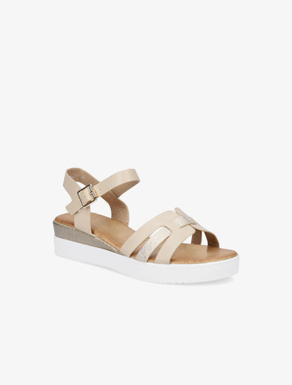 Sandales compensées bride fantaisie croco - Beige - 2