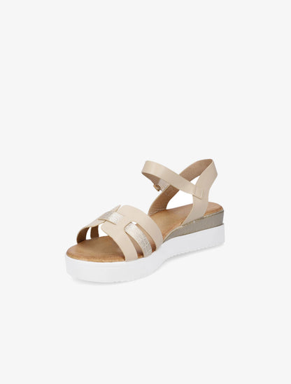 Sandales compensées bride fantaisie croco - Beige - 3