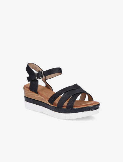 Sandales compensées pailletées et croisées - Noir - 2