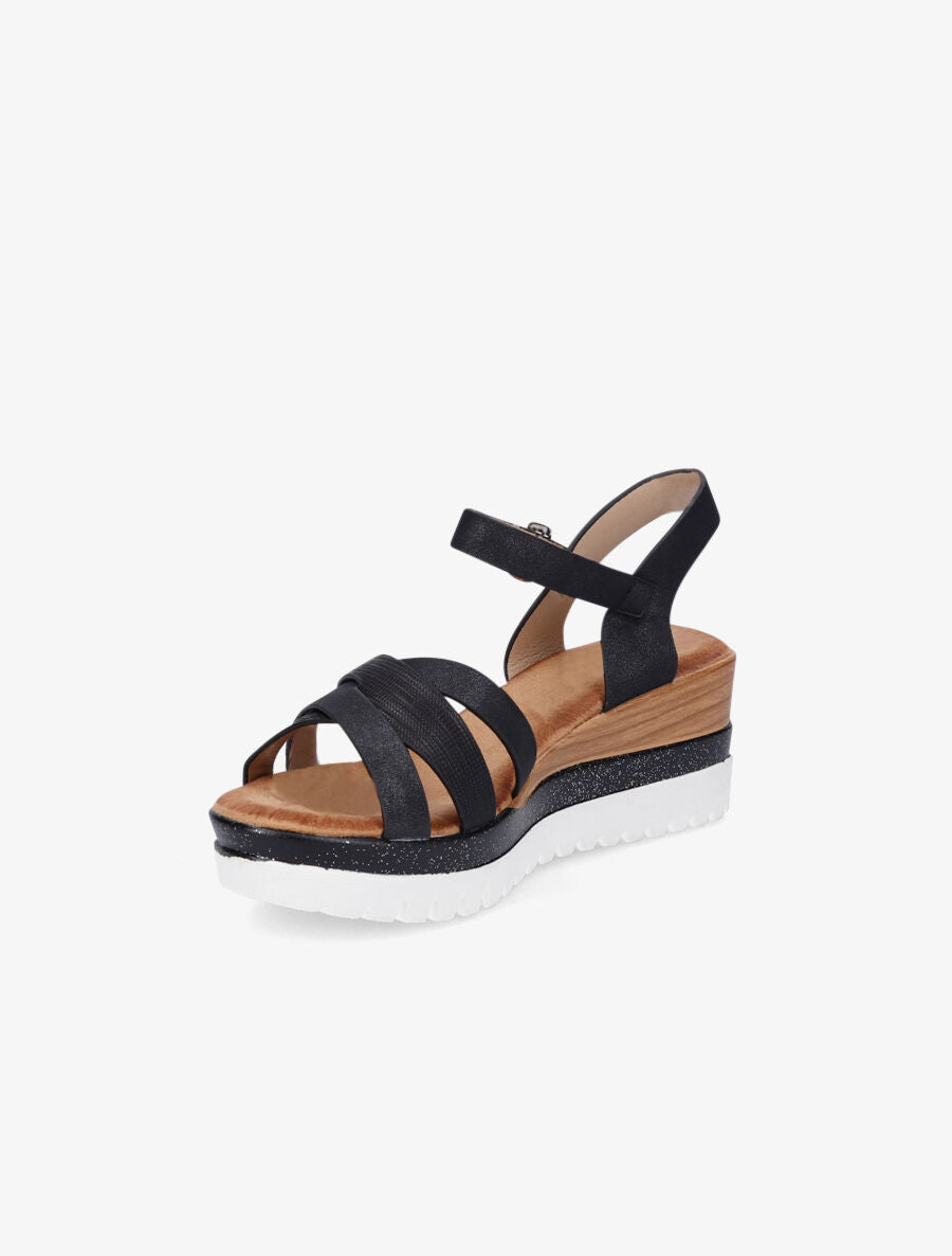 Sandales compensées pailletées et croisées - Noir - 3