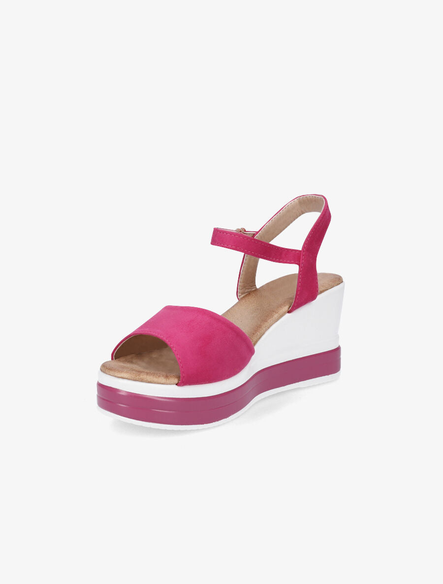 Sandales compensées en suédine - Fuschia - 3