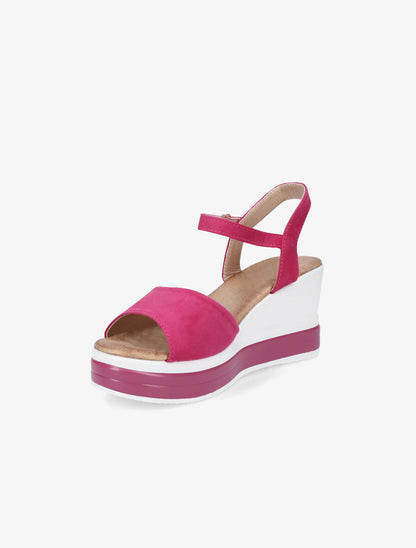 Sandales compensées en suédine - Fuschia - 3