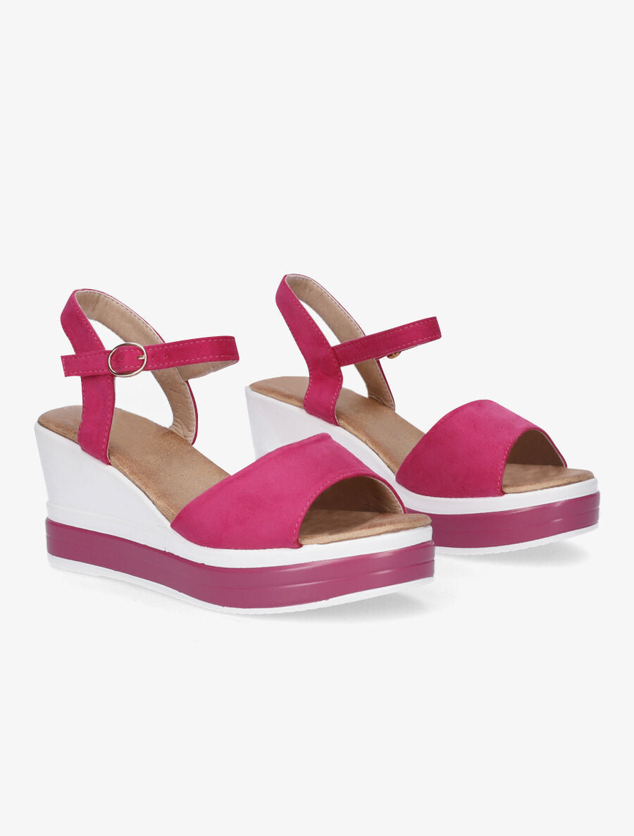 Sandales compensées en suédine - Fuschia - 4