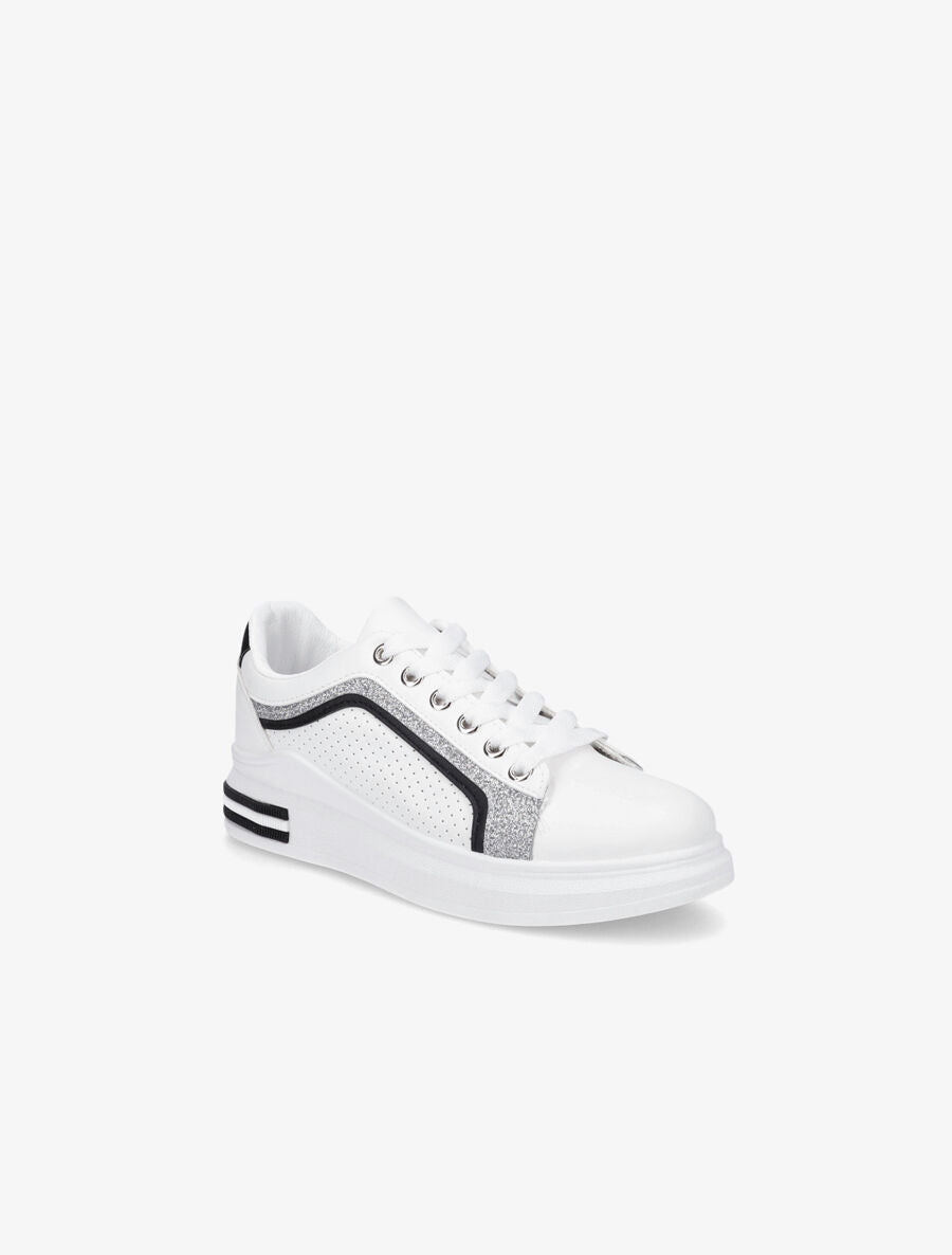 Sneakers en simili perforés à bandes pailletées - Noir - 2