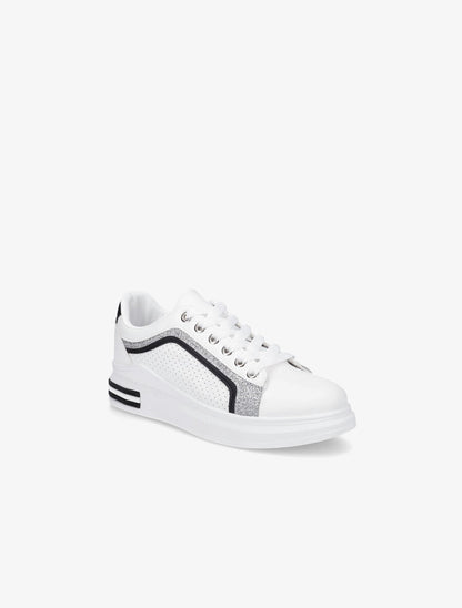 Sneakers en simili perforés à bandes pailletées - Noir - 2