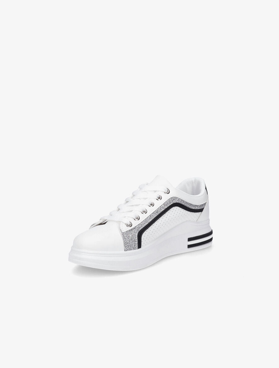 Sneakers en simili perforés à bandes pailletées - Noir - 3