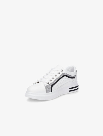 Sneakers en simili perforés à bandes pailletées - Noir - 3