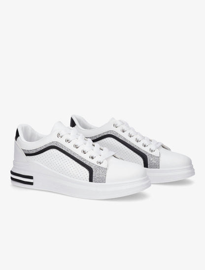 Sneakers en simili perforés à bandes pailletées - Noir - 4