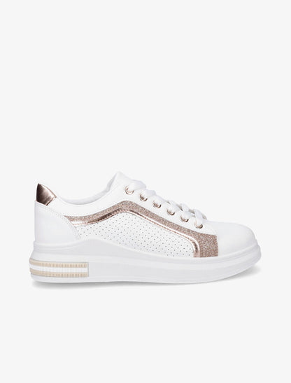 Sneakers en simili perforés à bandes pailletées - Rose gold - 5