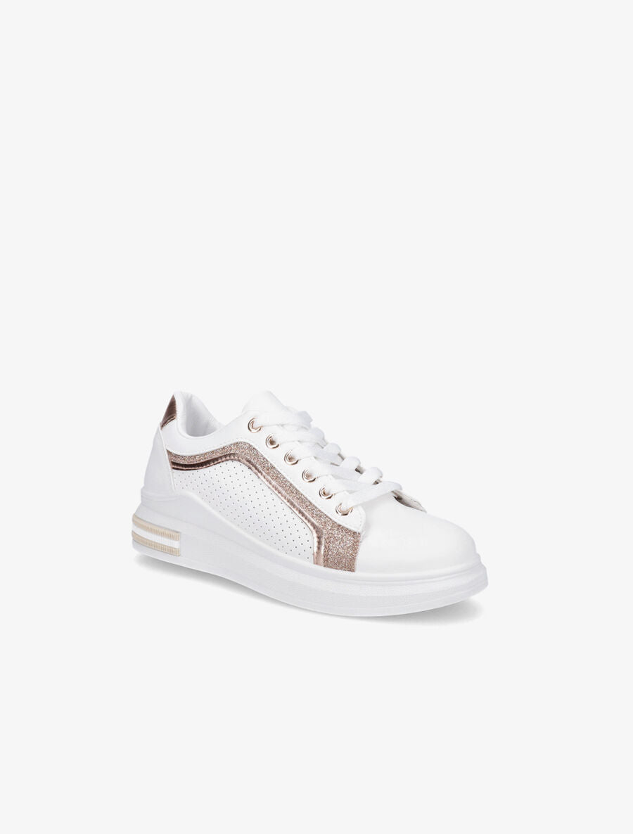 Sneakers en simili perforés à bandes pailletées - Rose gold - 2