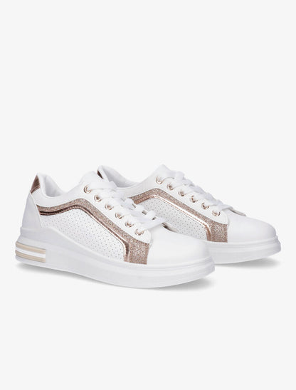 Sneakers en simili perforés à bandes pailletées - Rose gold - 4