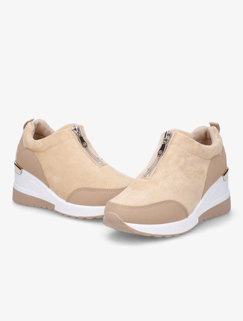 Baskets compensées en suédine - Beige - 3