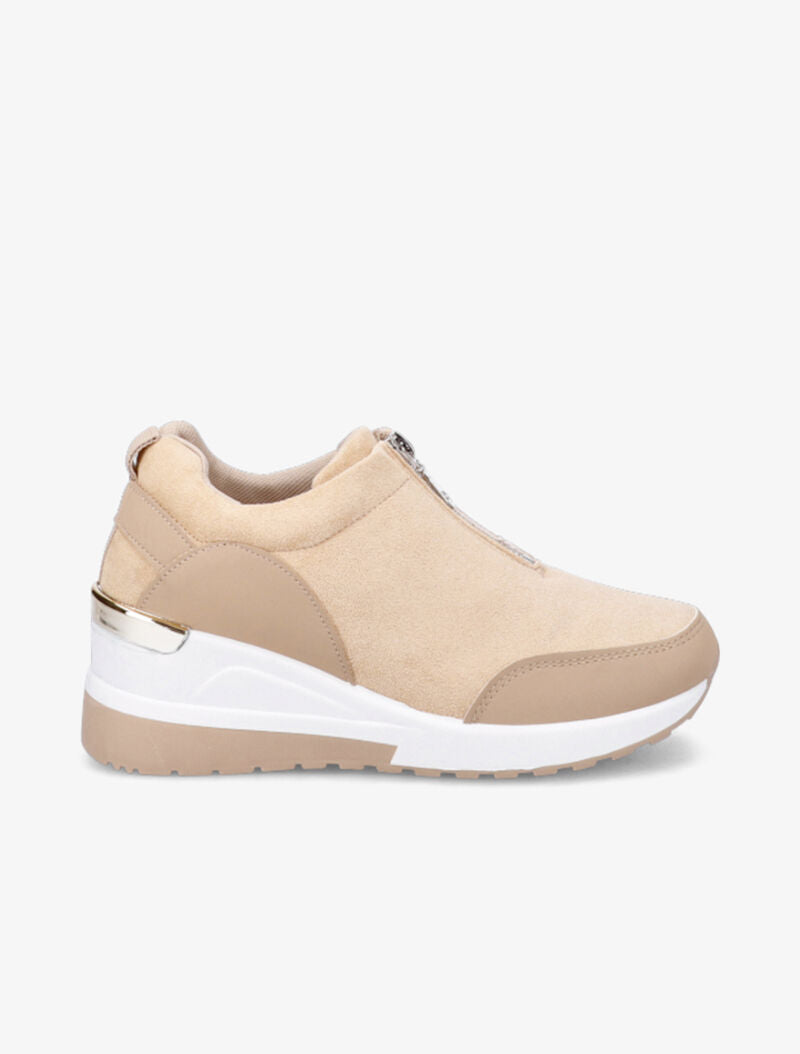 Baskets compensées en suédine - Beige - 1