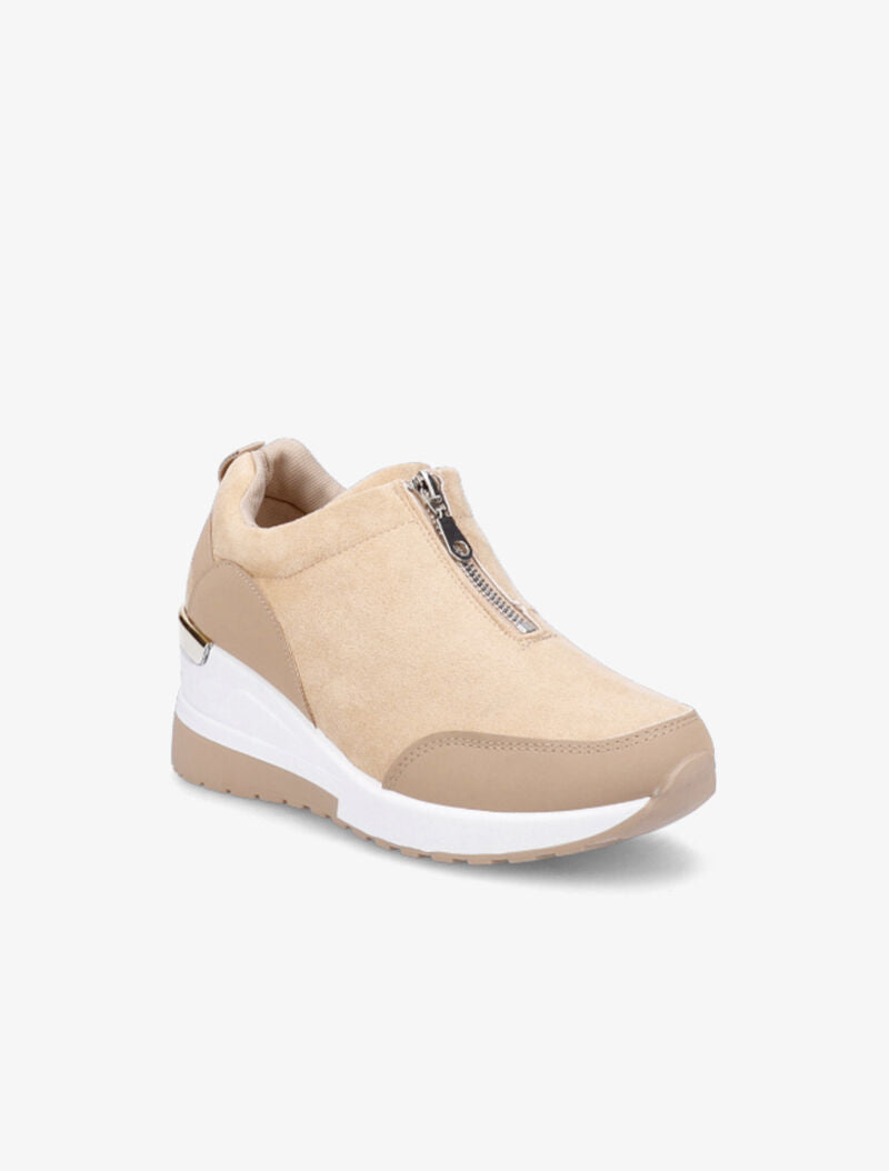 Baskets compensées en suédine - Beige - 2