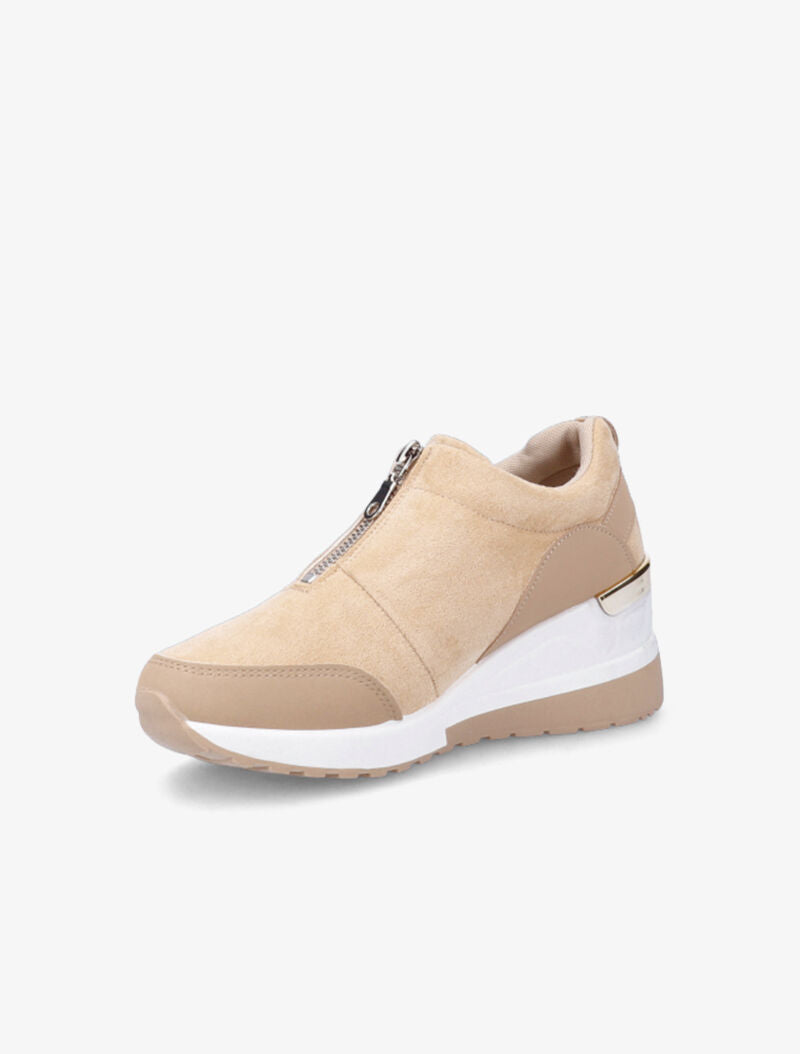 Baskets compensées en suédine - Beige - 4
