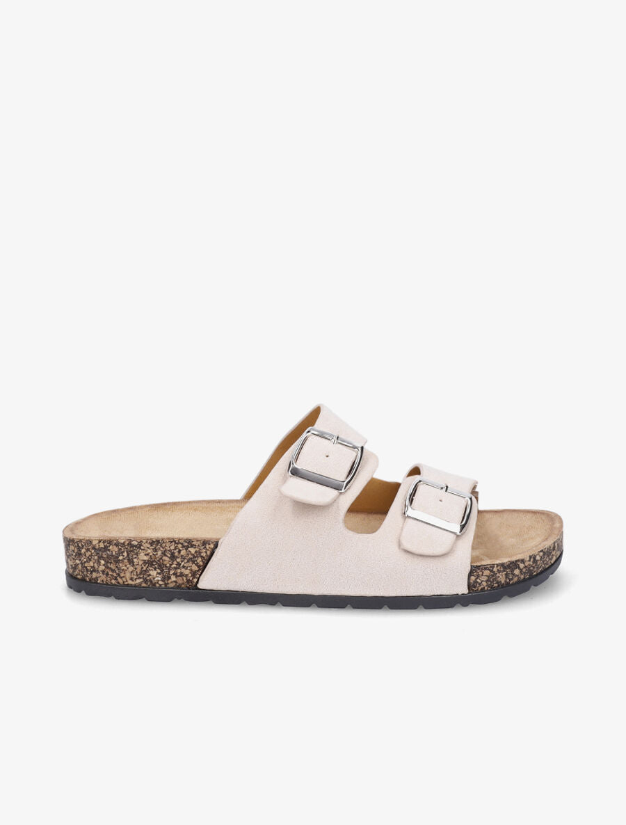 Claquettes en suédine à double brides à boucle - Beige - 5