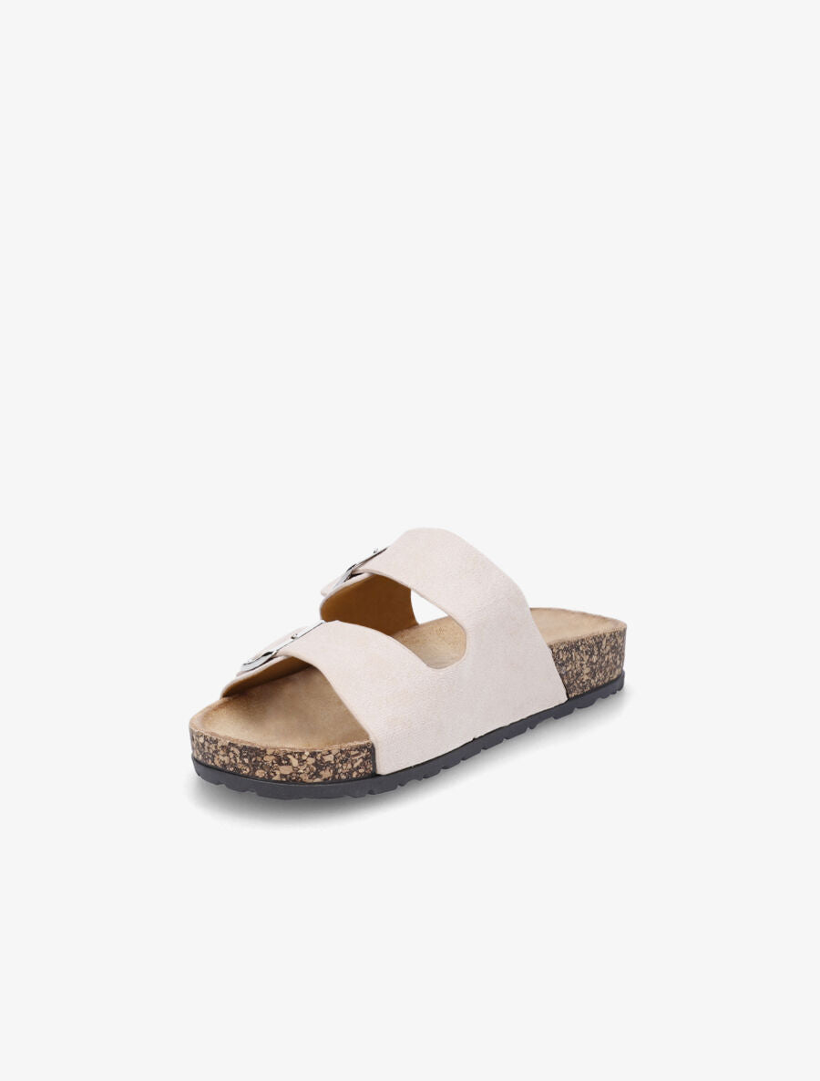 Claquettes en suédine à double brides à boucle - Beige - 3
