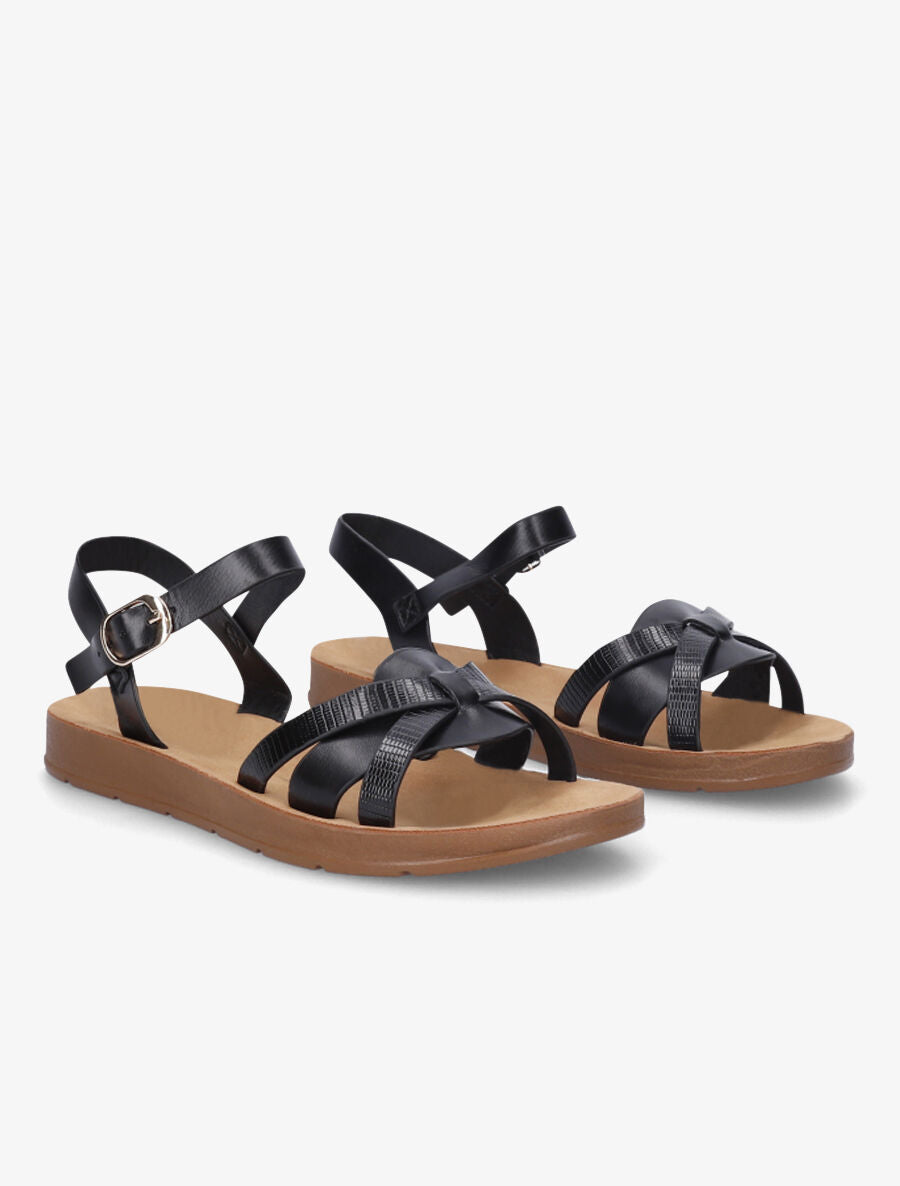 Nu-pieds à brides croisées effet python - Noir - 4