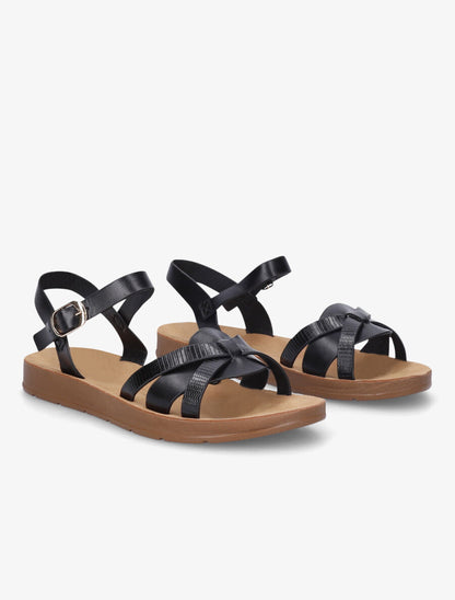 Nu-pieds à brides croisées effet python - Noir - 4
