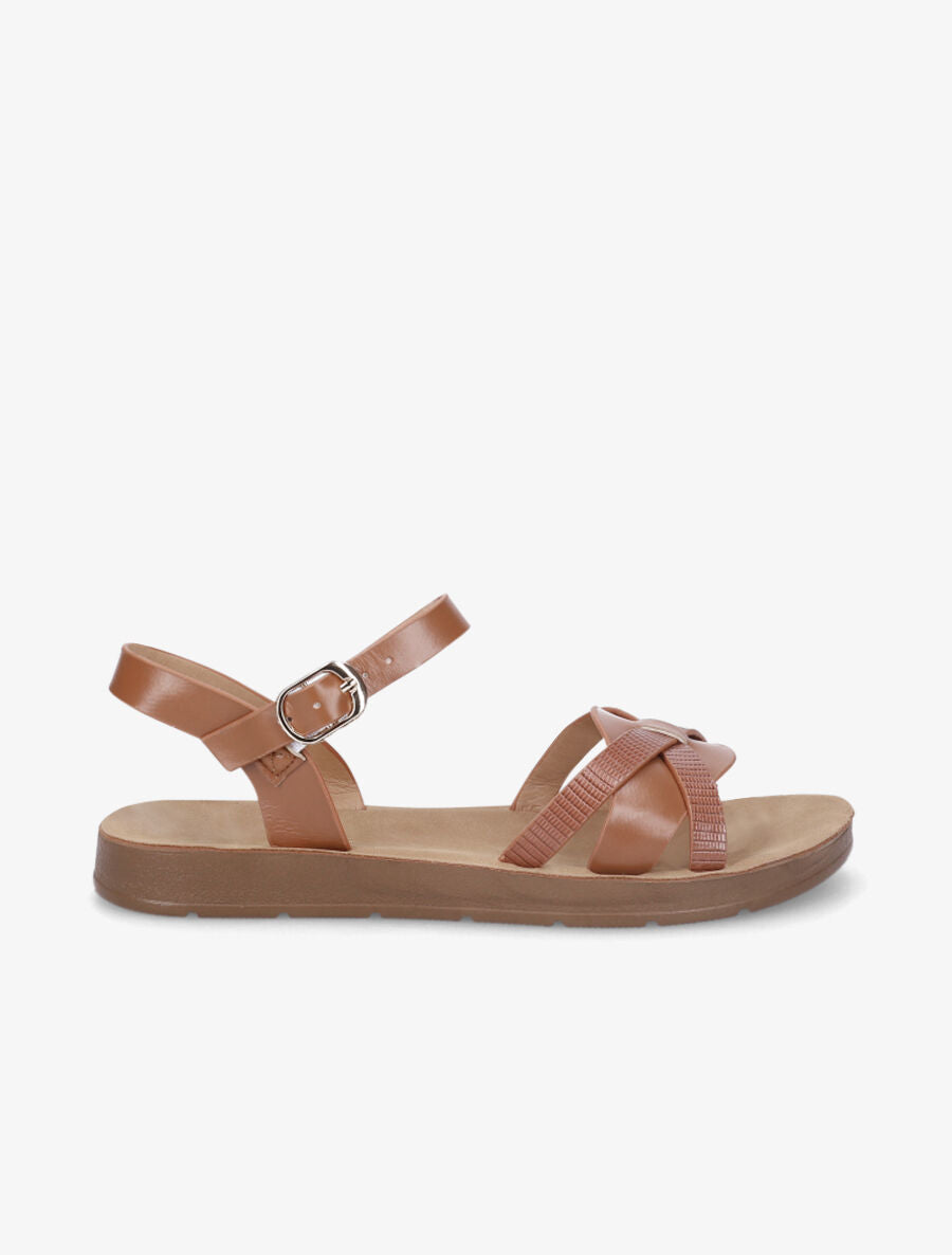 Nu-pieds à brides croisées effet python - Camel - 1