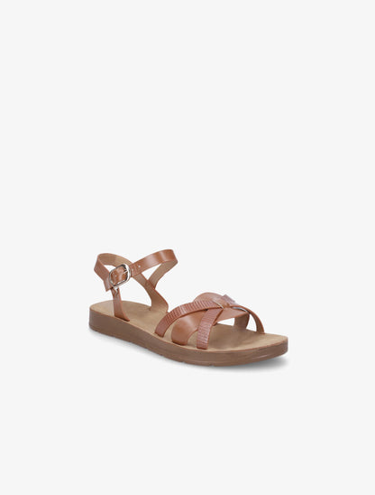 Nu-pieds à brides croisées effet python - Camel - 2