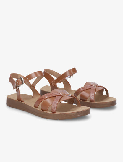 Nu-pieds à brides croisées effet python - Camel - 4