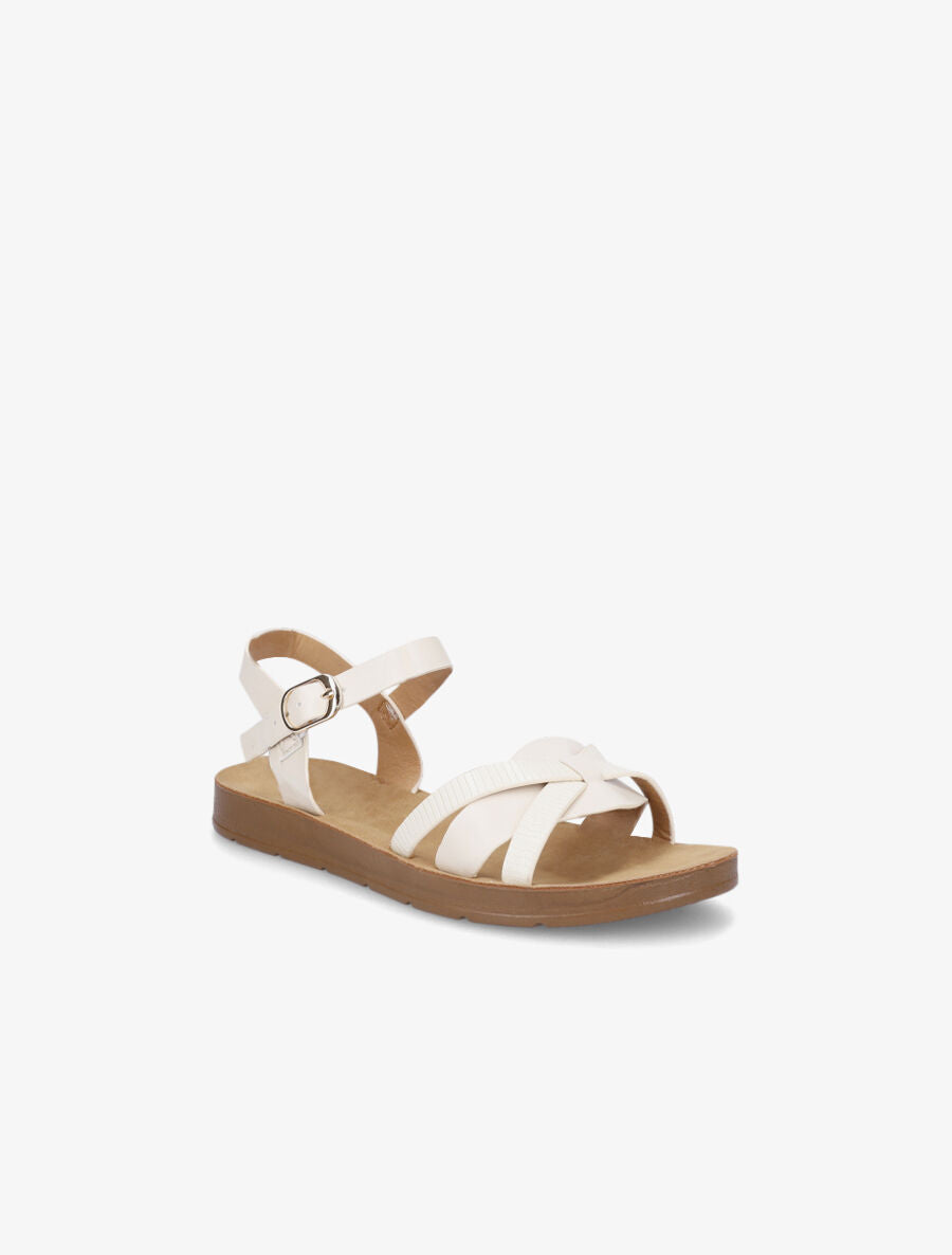 Nu-pieds à brides croisées effet python - Beige - 2