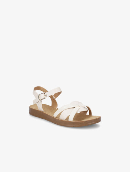Nu-pieds à brides croisées effet python - Beige - 2