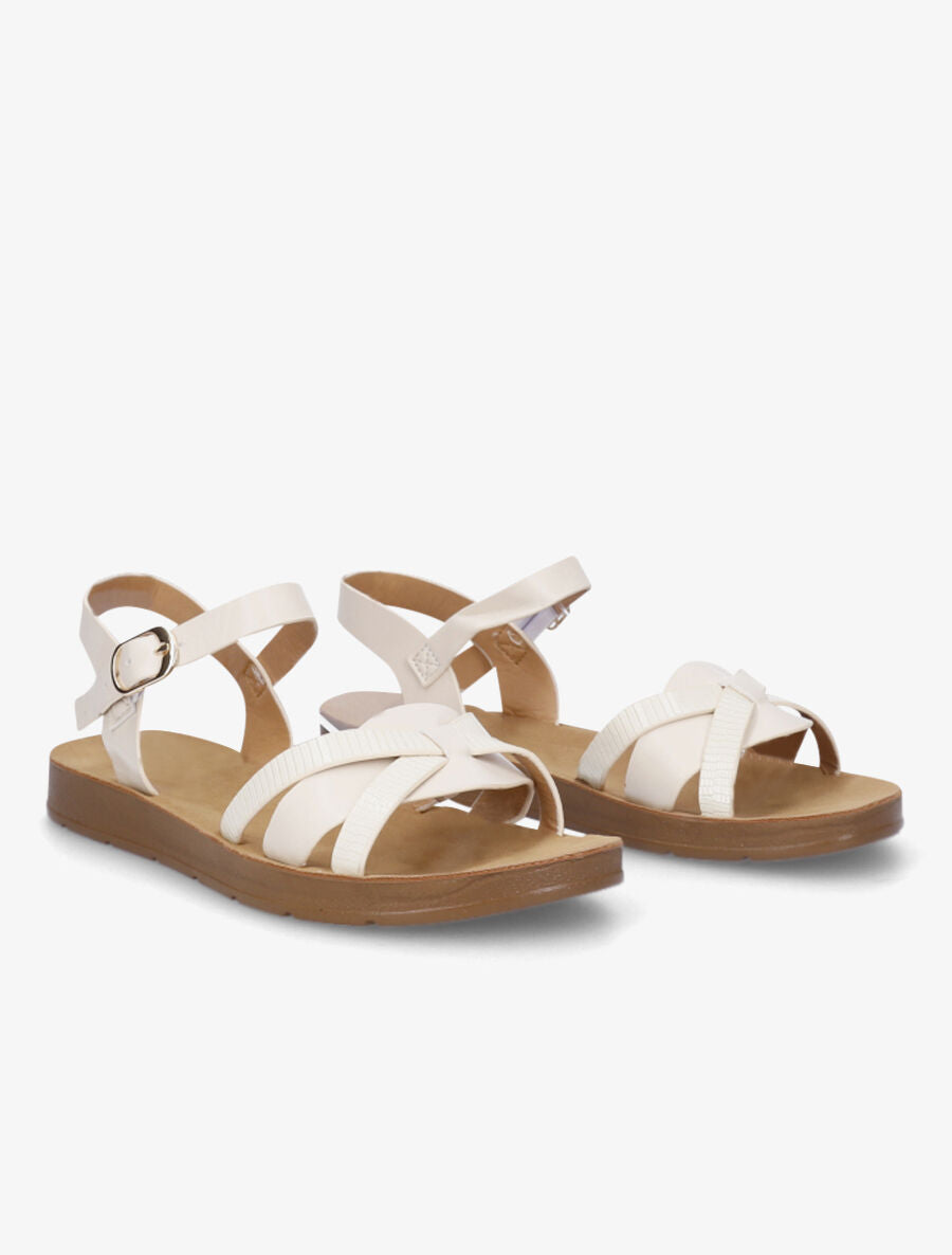 Nu-pieds à brides croisées effet python - Beige - 4