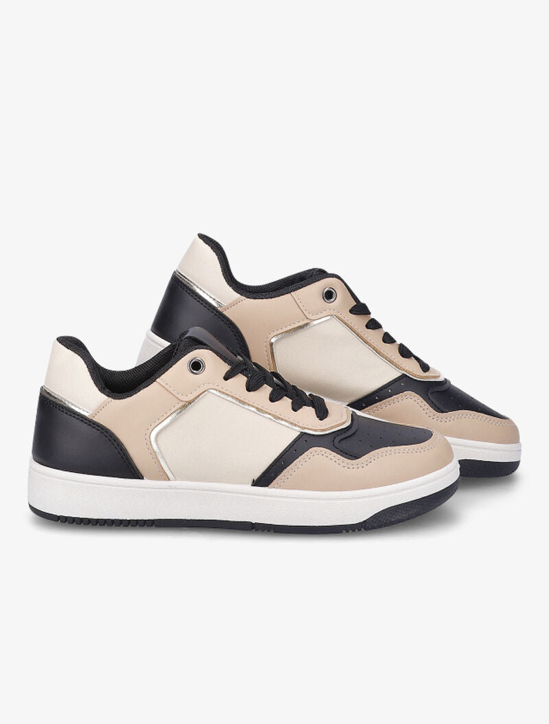 Sneakers à détails dorés - Beige/noir - 5