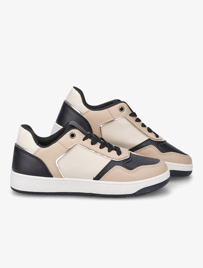 Sneakers à détails dorés - Beige/noir - 5