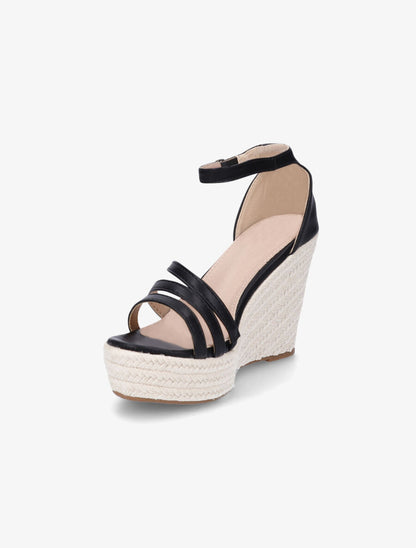 Sandales compensées style espadrilles - Noir - 3