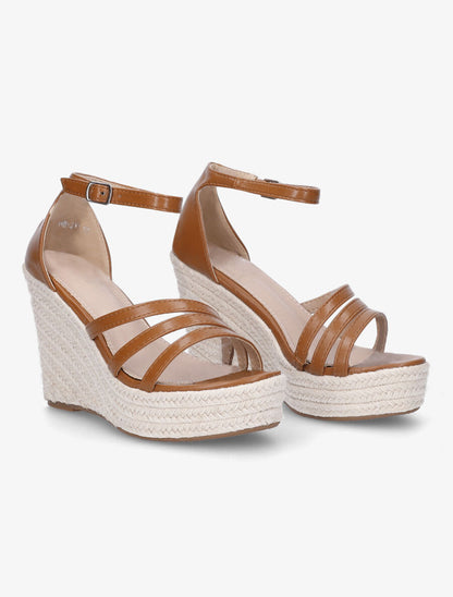 Sandales compensées style espadrilles - Camel - 4