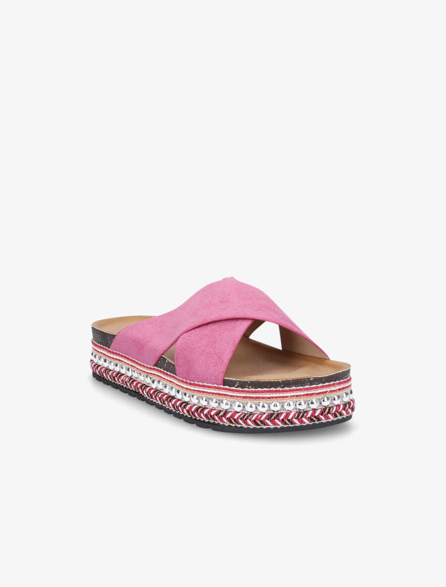 Claquettes à ganses croisées et semelle stylisée - Fuschia - 2