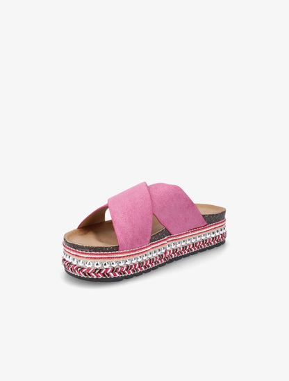 Claquettes à ganses croisées et semelle stylisée - Fuschia - 3