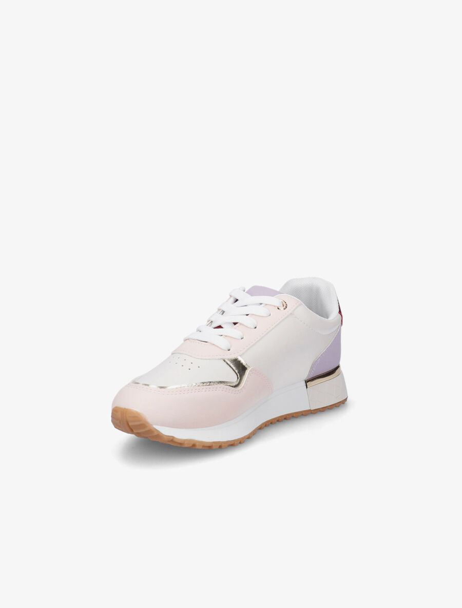 Sneakers en simili à détail métallique - Rose - 3