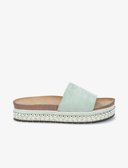 Claquettes en suédine à semelle stylisée - Vert d&