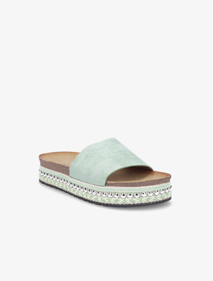 Claquettes en suédine à semelle stylisée - Vert d&