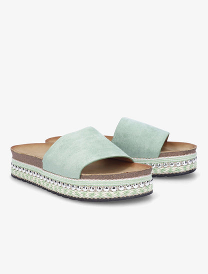 Claquettes en suédine à semelle stylisée - Vert d&