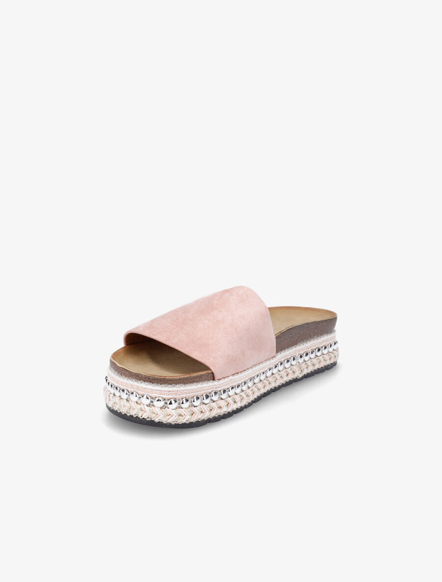 Claquettes en suédine à semelle stylisée - Rose - 3