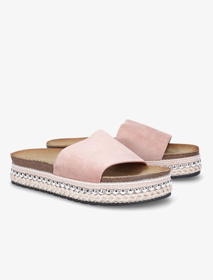Claquettes en suédine à semelle stylisée - Rose - 4