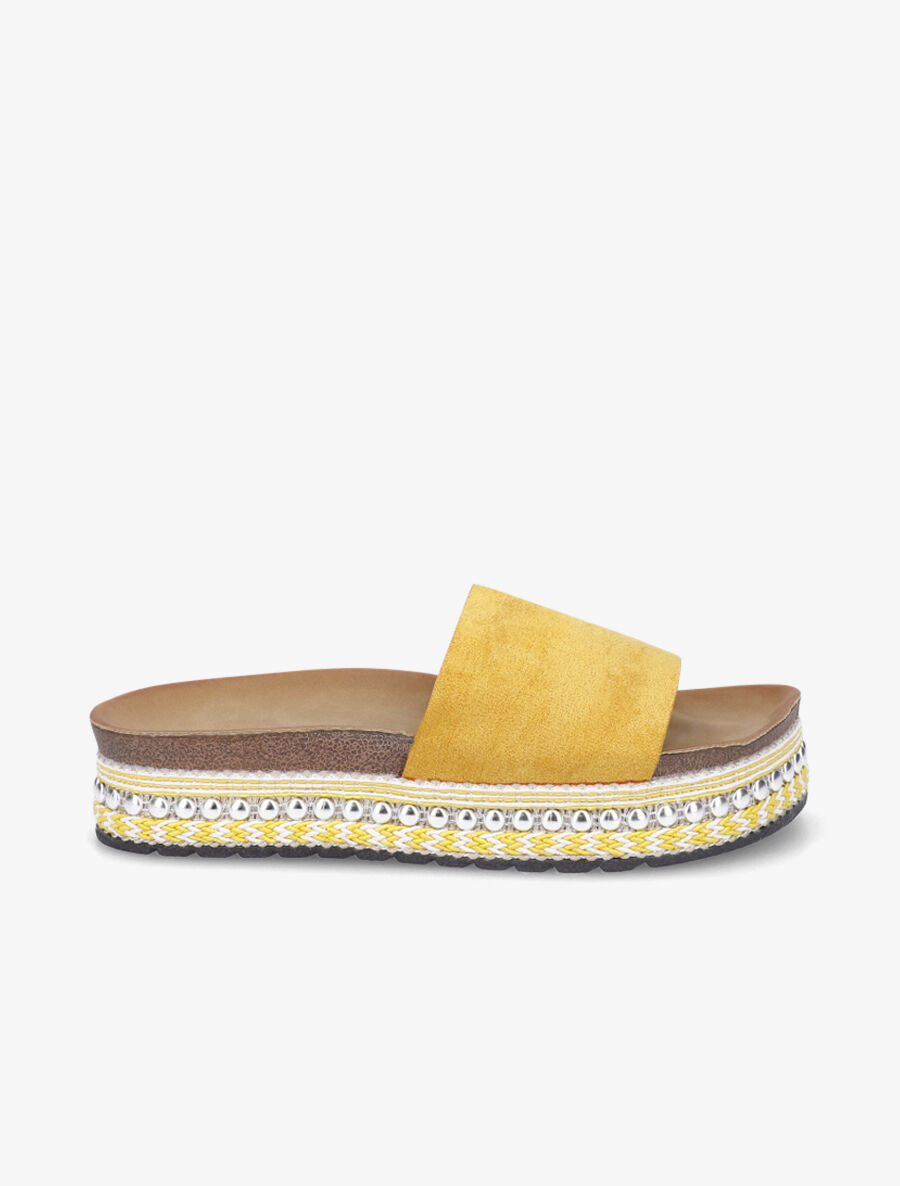 Claquettes en suédine à semelle stylisée - Jaune - 1