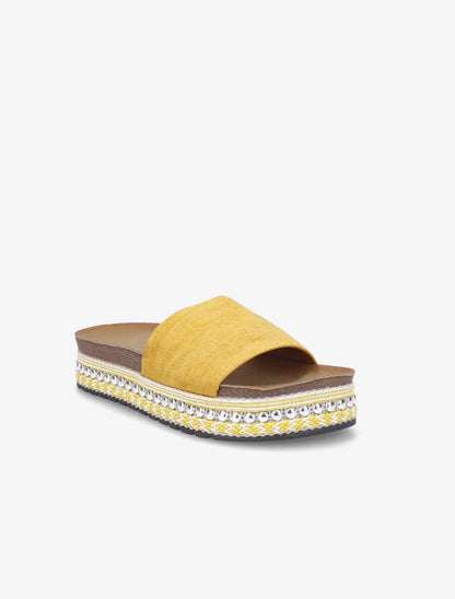 Claquettes en suédine à semelle stylisée - Jaune - 2