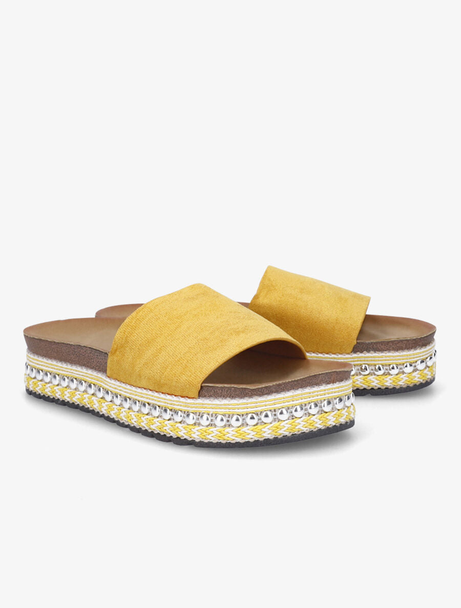Claquettes en suédine à semelle stylisée - Jaune - 4