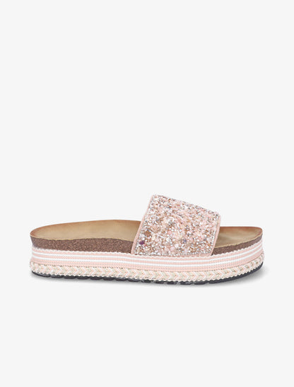 Claquettes à ganses ornées de pierres - Rose - 1
