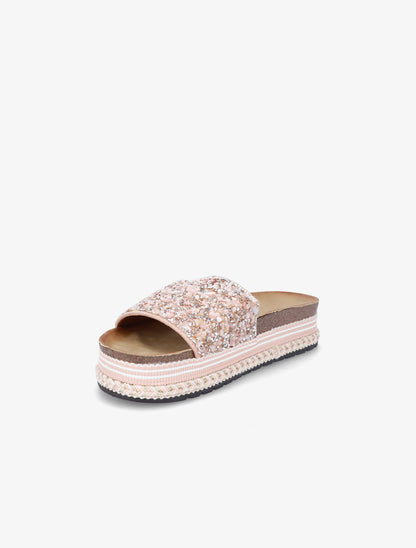 Claquettes à ganses ornées de pierres - Rose - 3