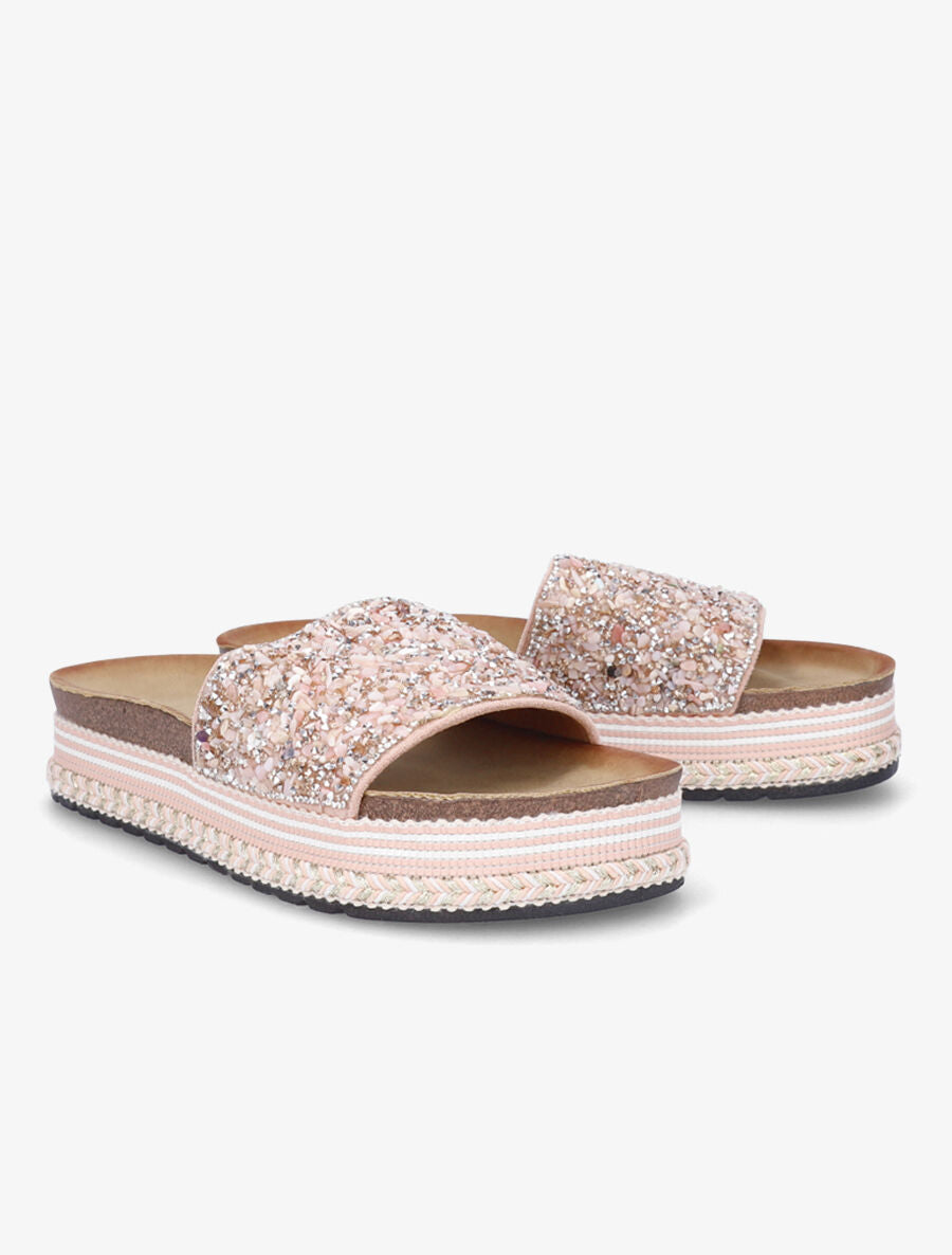 Claquettes à ganses ornées de pierres - Rose - 4