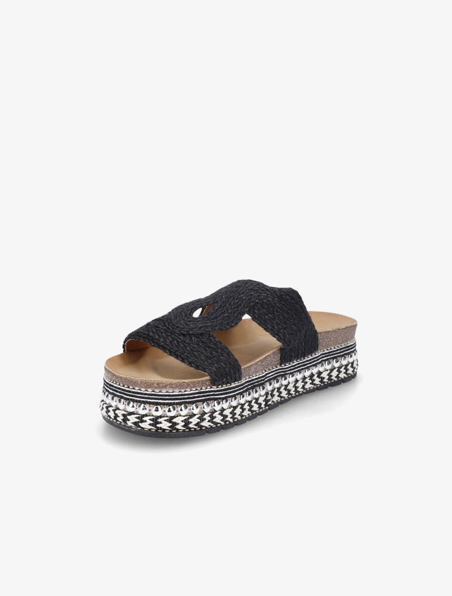 Claquettes raphia à semelles fantaisies - Noir - 3