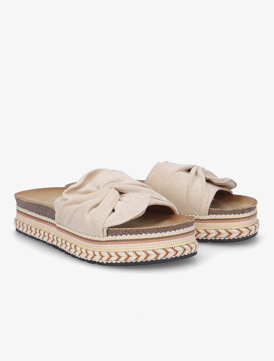 Claquettes torsadées en suédine - Beige - 4