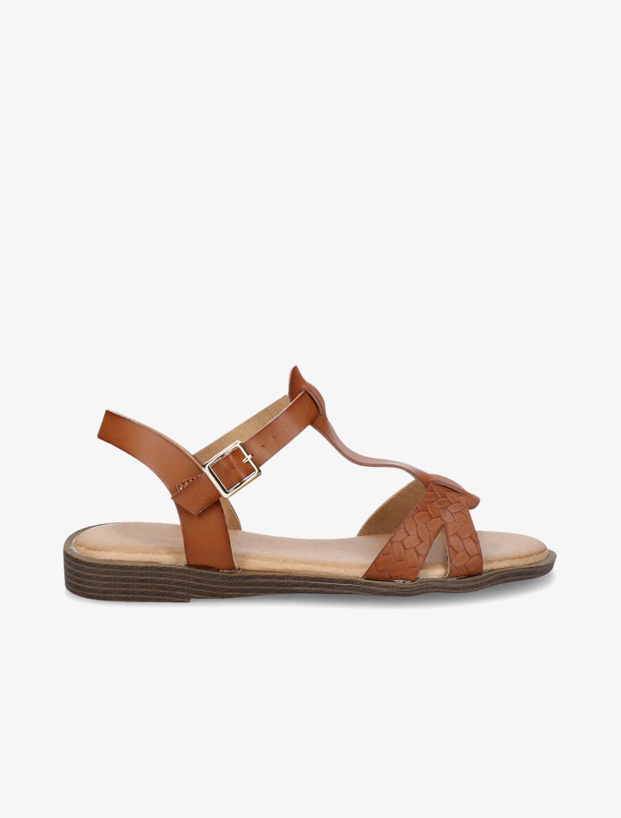 Nu-pieds en T en simili texturé - Camel - 5